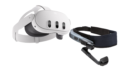 Meta Quest 3 virtual reality headset and RealWear Navigator 520 industrial smart glasses